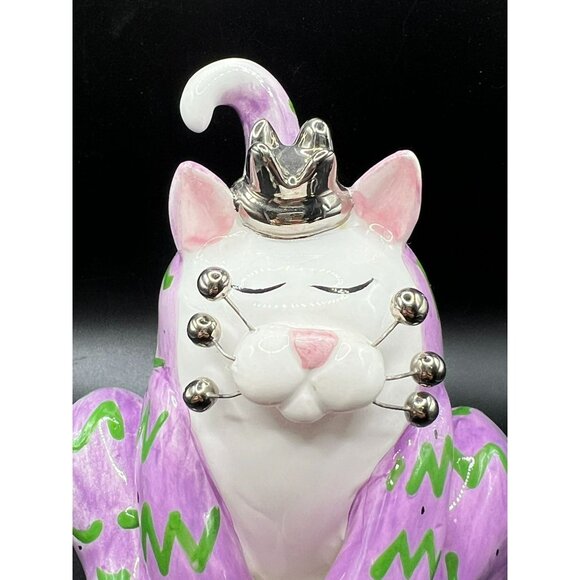 WhimsiClay by Amy Lacombe Cat Figurine 2002 #24229 Annaco Purple Cat on Pillow - Picture 11 of 12